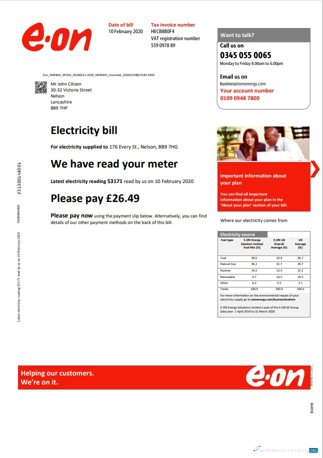 download United Kingdom E.ON utility bill template in Word and PDF format, version 3 1 PDF template